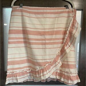 Buffalo David Bitton Ivory Orange Stripes High Rise Faux Wrap Skirt Sz 10